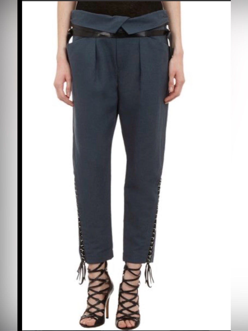 ISABEL MARANT Green Leather Trimmed Pants M FR40